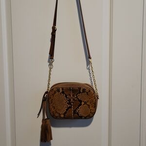 Tory Burch Brown Snake Print Crossbody Bag